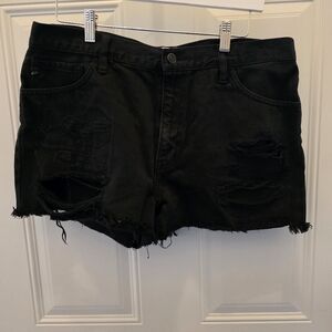 KanCan Black Distressed Frayed Hem Denim Shorts